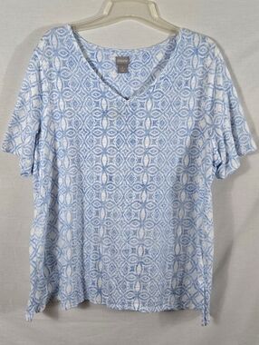 Chico's Women's Blue & White Patterned Short Sleeve T-shirt Size XL (3)